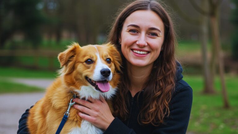A smiling woman embracing her healthy, happy mixed-breed dog outdoors, highlighting the bond pet owners share with their companions in South Africa.
